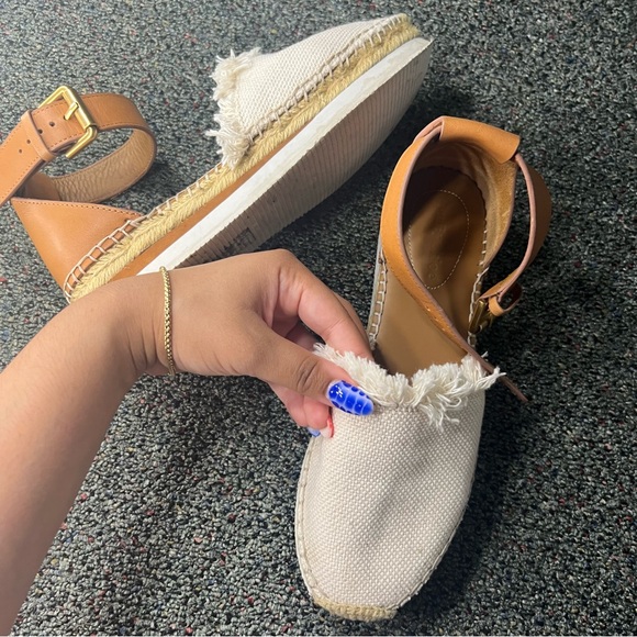 SEE BY CHLOE Tan Glyn Espadrilles Leather Flat Neutral Flats Shoes Gold Buckle 8 - Picture 11 of 16